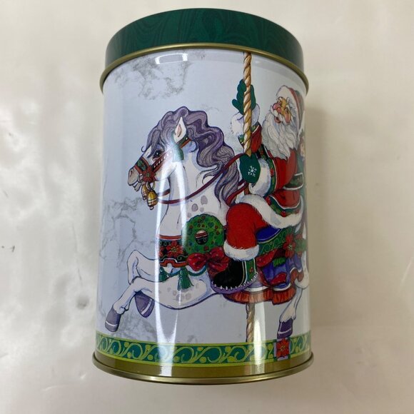 Set Of 2 Vintage Christmas Santa Claus Carousel Window Tin Canisters With Lids - Picture 5 of 16